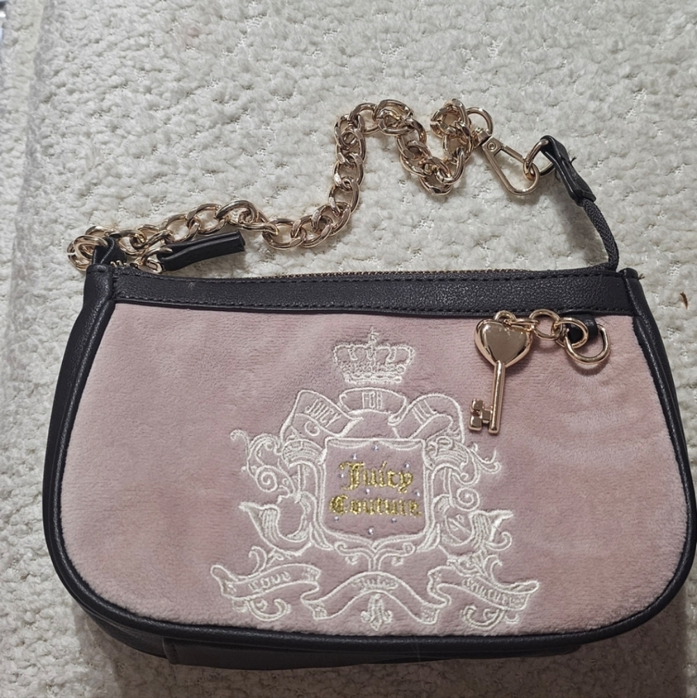 Juicy Couture Pink and Black Clutch with Gold Chain